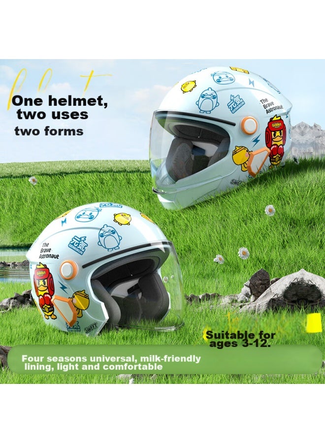 Neva3c Certified Children's Helmet For Boys And Girls, All-season Use, Suitable For Electric Bikes And Motorcycles, Cartoon Cute Baby Safety Helmet, Light Blue Little Yellow Duck, For Ages 3-12 - Image 1
