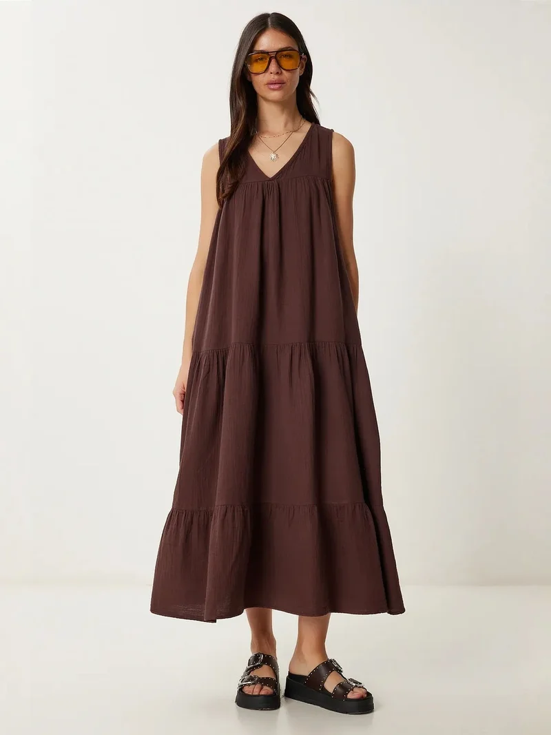 Happiness İstanbul ISTANBUL Frilly V-Neck Midi Dress