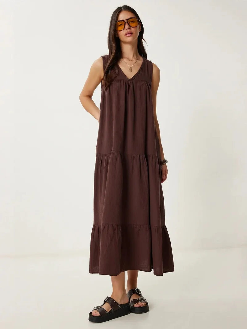 Happiness İstanbul ISTANBUL Frilly V-Neck Midi Dress