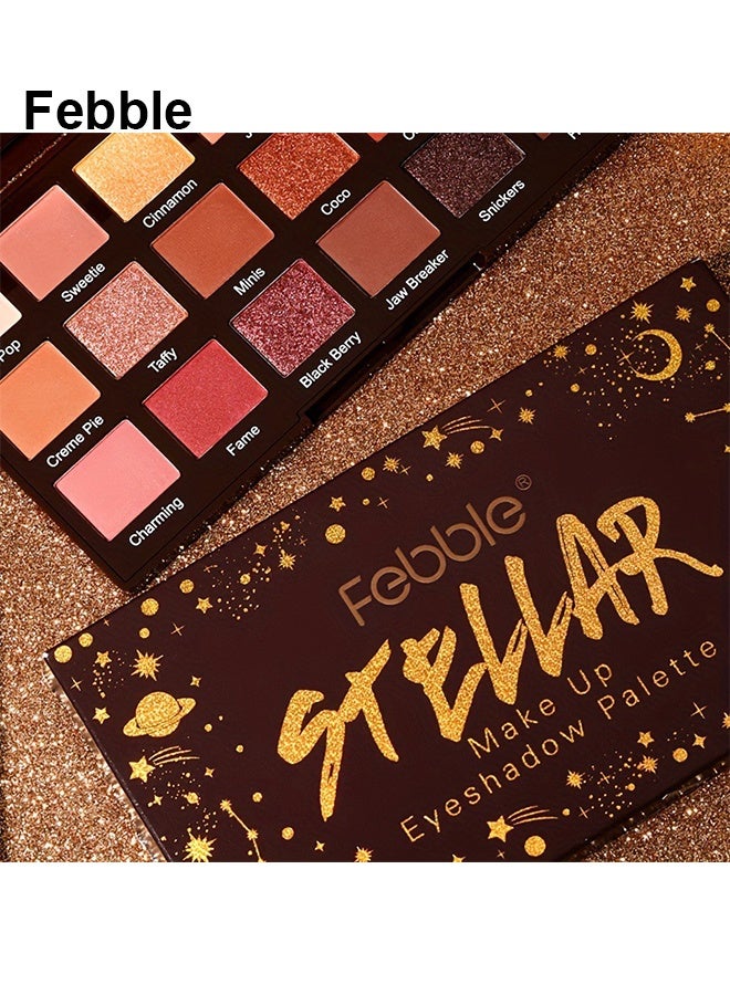 فيبيل لوحة ظلال العيون ساتورن المكونة من 18 لونًا، عالية الصبغة، غير لامعة ولامعة، تدوم طويلًا، قابلة للمزج، لوحة مكياج العيون باللون البني الذهبي، هدية للنساء لإطلالات احترافية يومية - Image 4
