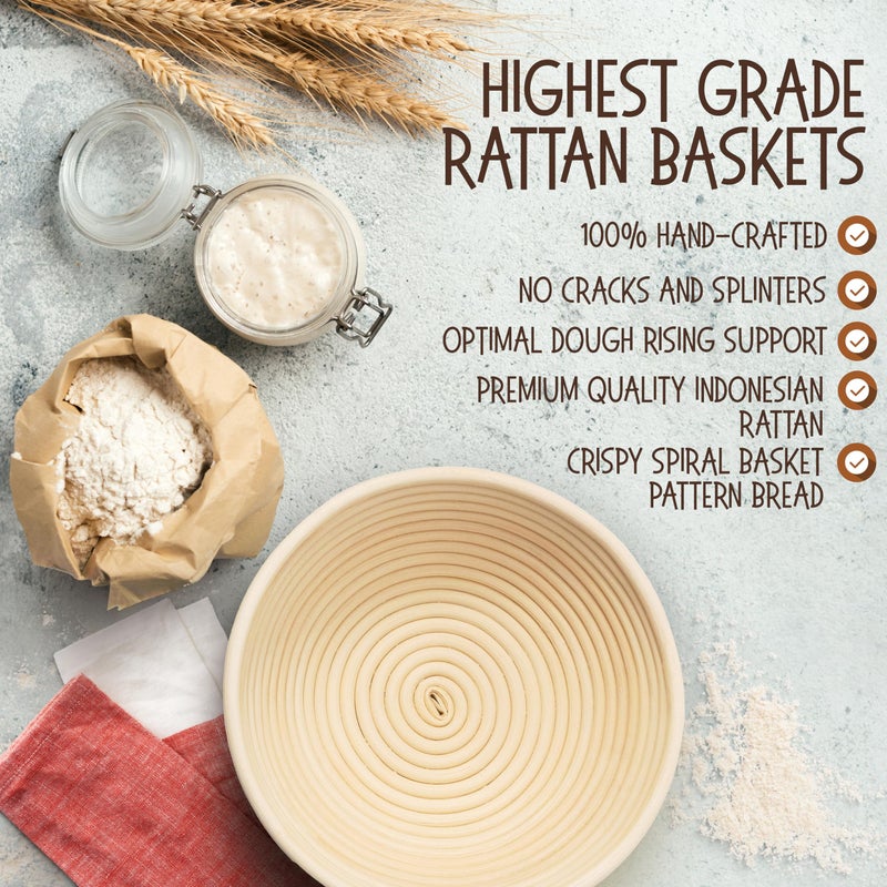 Superbaking 9' Round Banneton Bread Proofing Basket Gift Setâ€“ Sourdough Starter Kit for Crusty Artisan Style Loaves, Includes Essential Bread Baking Supplies & Tools - Ideal Gift for Bakers - Image 3