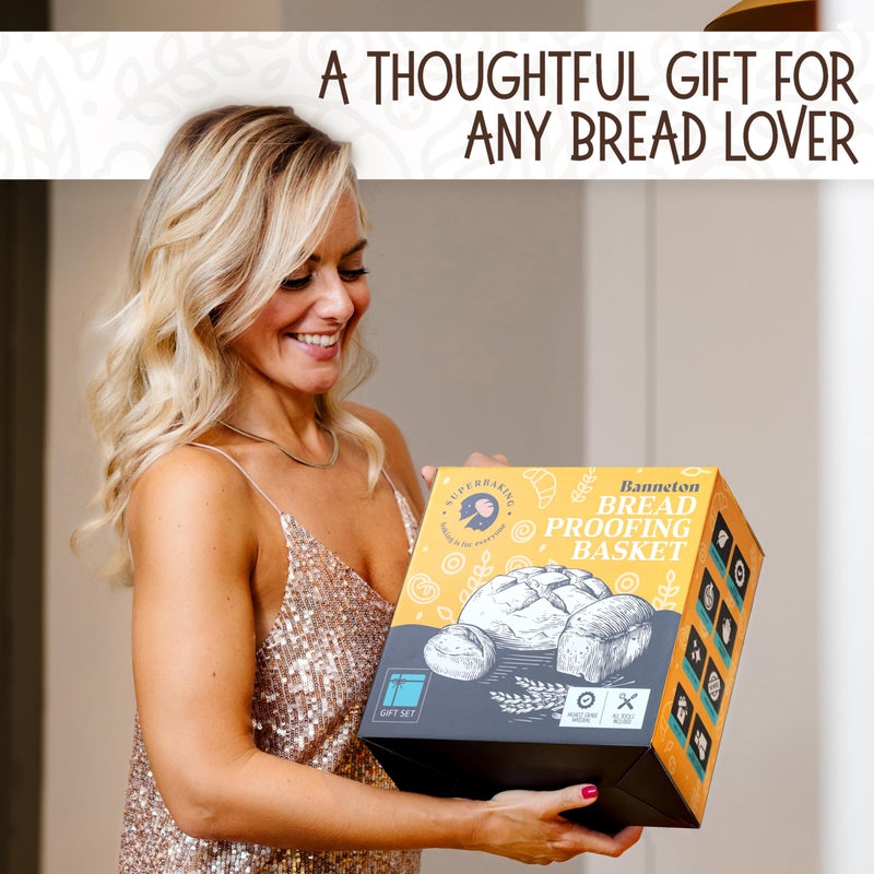 Superbaking 9' Round Banneton Bread Proofing Basket Gift Setâ€“ Sourdough Starter Kit for Crusty Artisan Style Loaves, Includes Essential Bread Baking Supplies & Tools - Ideal Gift for Bakers - Image 2