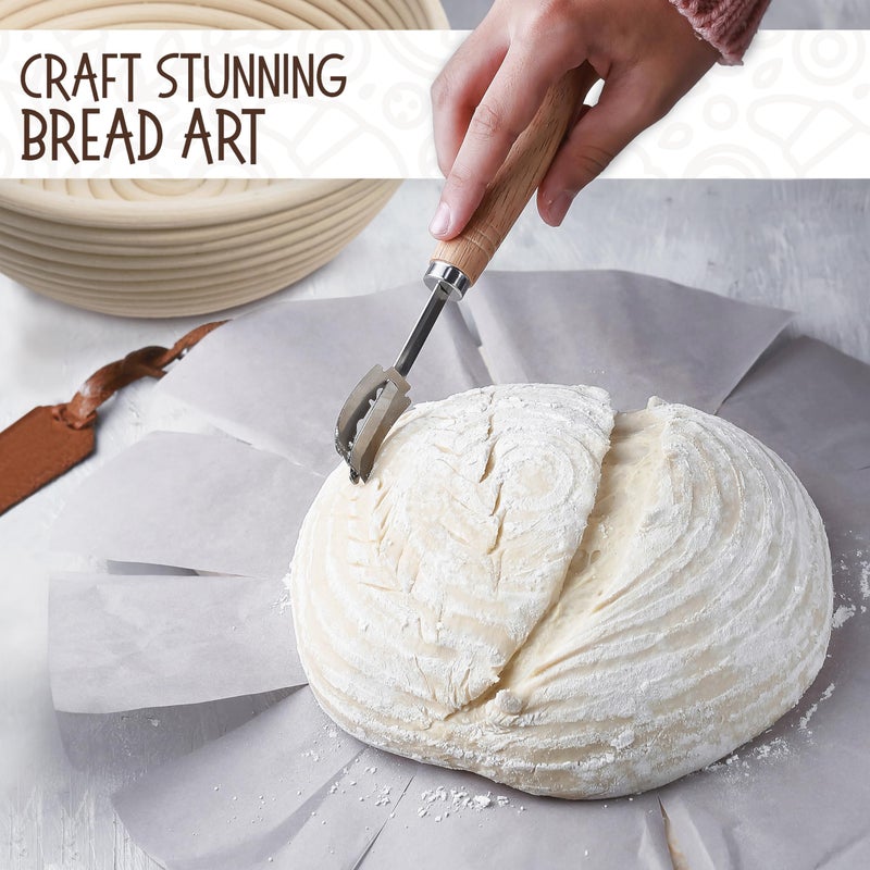 Superbaking 9' Round Banneton Bread Proofing Basket Gift Setâ€“ Sourdough Starter Kit for Crusty Artisan Style Loaves, Includes Essential Bread Baking Supplies & Tools - Ideal Gift for Bakers - Image 5