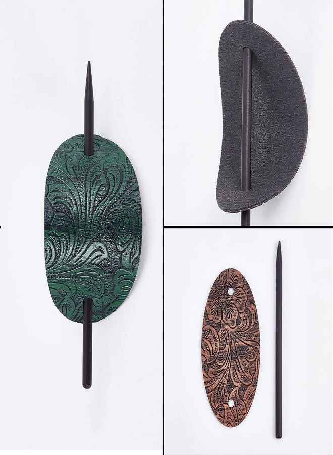 NICENEEDED 4Pcs Vintage Faux Leather Hair Accessories: Barrettes, Oval Ponytail Holders, Hair Slides for Women Girls - Image 3