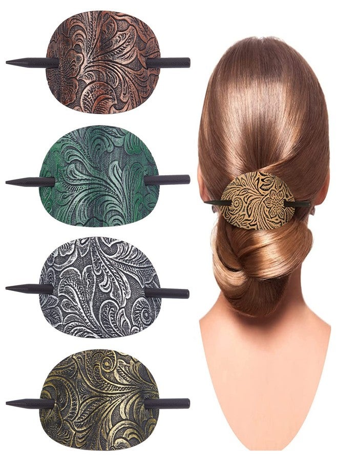 NICENEEDED 4Pcs Vintage Faux Leather Hair Accessories: Barrettes, Oval Ponytail Holders, Hair Slides for Women Girls - Image 1