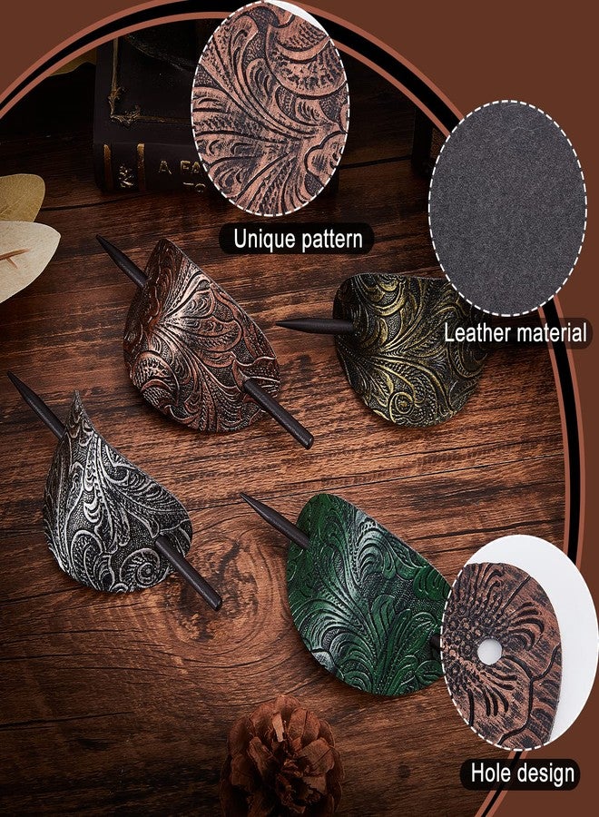 NICENEEDED 4Pcs Vintage Faux Leather Hair Accessories: Barrettes, Oval Ponytail Holders, Hair Slides for Women Girls - Image 4