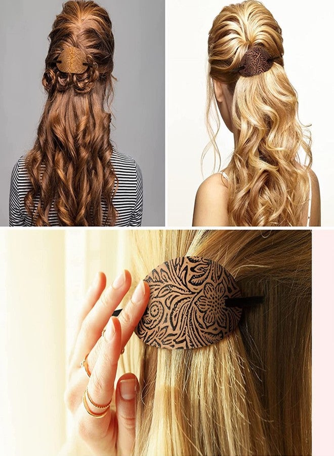 NICENEEDED 4Pcs Vintage Faux Leather Hair Accessories: Barrettes, Oval Ponytail Holders, Hair Slides for Women Girls - Image 5