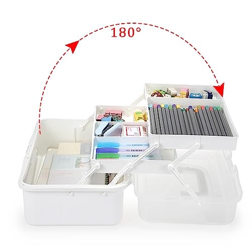 BTSKY 3Layer Plastic Dividing Storage Box Craft Organizer with Adjustable Spacers Portable Handled Art Supply Organizer Multipurpose Home Utility Box for Medicine Box Sewing Box Beige White - Image 3