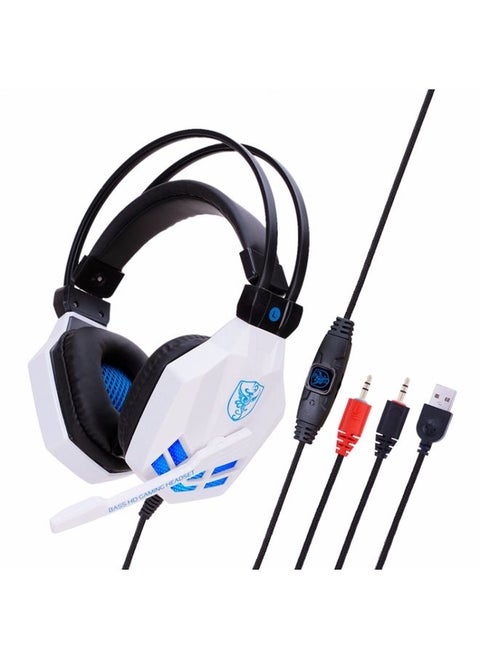 Soyto SY850MV Luminous Gaming Computer Headset For PC (White Blue)