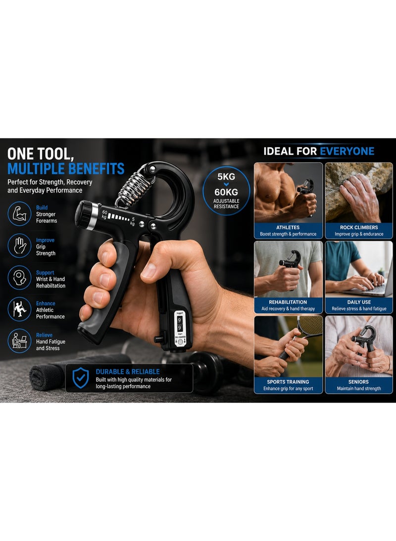 Lukadah Adjustable Hand Grip Strengthener with Counter, 5–60kg Resistance Hand Exerciser, Forearm Strengthener, Finger Exerciser, Wrist Trainer, Grip Trainer, Hand Muscle Builder for Gym, Fitness, Sports & Home Workout in multi color - Image 5