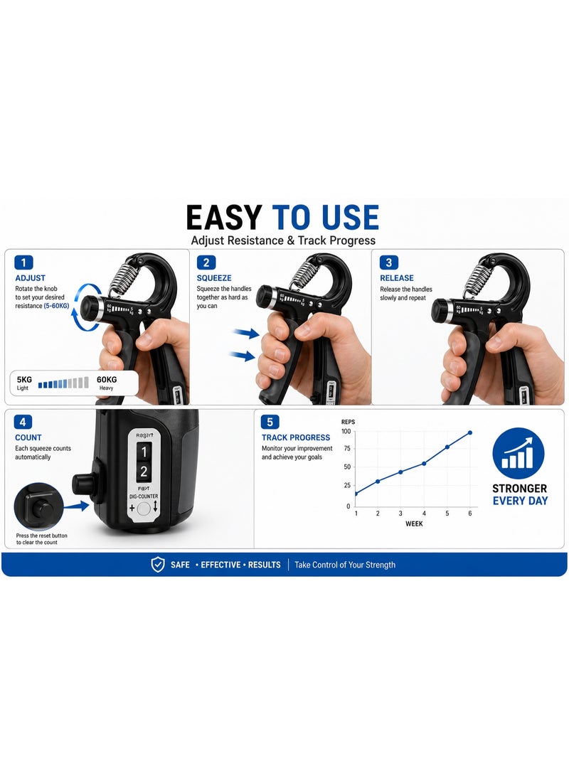 Lukadah Adjustable Hand Grip Strengthener with Counter, 5–60kg Resistance Hand Exerciser, Forearm Strengthener, Finger Exerciser, Wrist Trainer, Grip Trainer, Hand Muscle Builder for Gym, Fitness, Sports & Home Workout in multi color - Image 4
