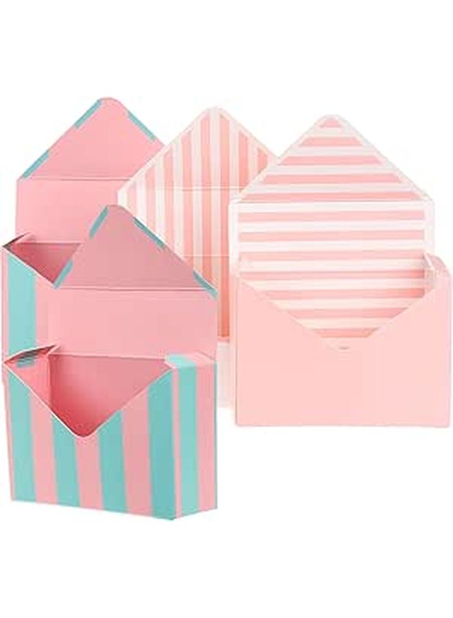 Floral Bouquet Envelope Boxes Set of 4 - Pink Blue Striped Foldable Flower Wrapping Packaging - Image 1