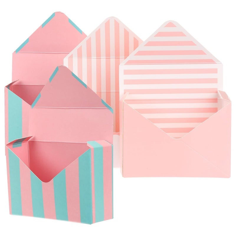 Floral Bouquet Envelope Boxes Set of 4 - Pink Blue Striped Foldable Flower Wrapping Packaging - Image 2