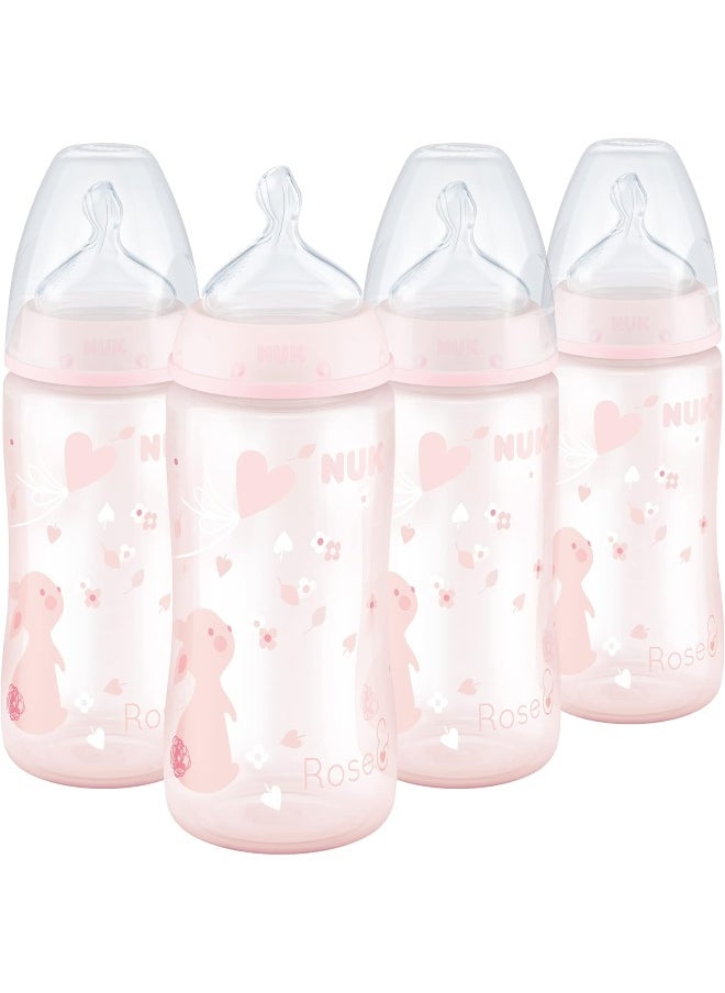 NUK NUK Smooth Flow Anti Colic Baby Bottle, 10 oz, 4 Pack, Pink Bunnies  - Image 1