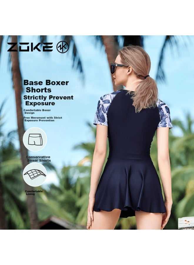 Zoke One-piece Skirted Fashion Elegant Comfortable Women's Swimming Water Play Hot Spring Swimsuit 124601546 Black And White Ink M - Image 2
