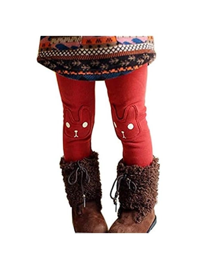 Kids Girls Winter Leggings Bunny Printed Thick Warm Fleece Pants for 2-7 Years - Image 1