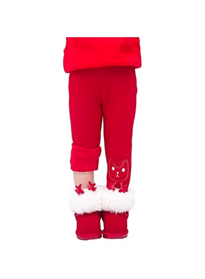 Kids Girls Winter Leggings Bunny Printed Thick Warm Fleece Pants for 2-7 Years - Image 2