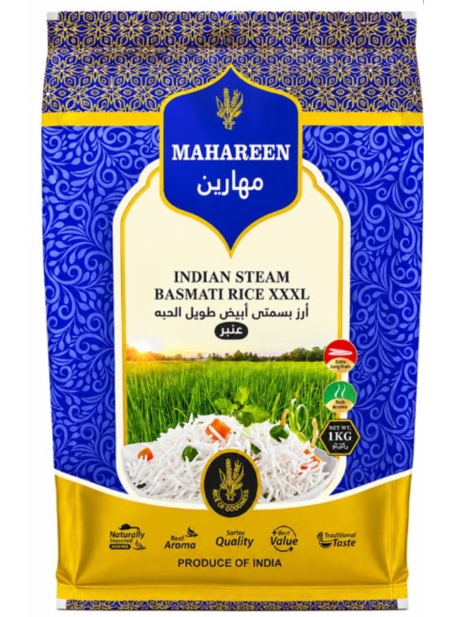 Mahareen Indian Steam Basmati Rice , White, 1KG