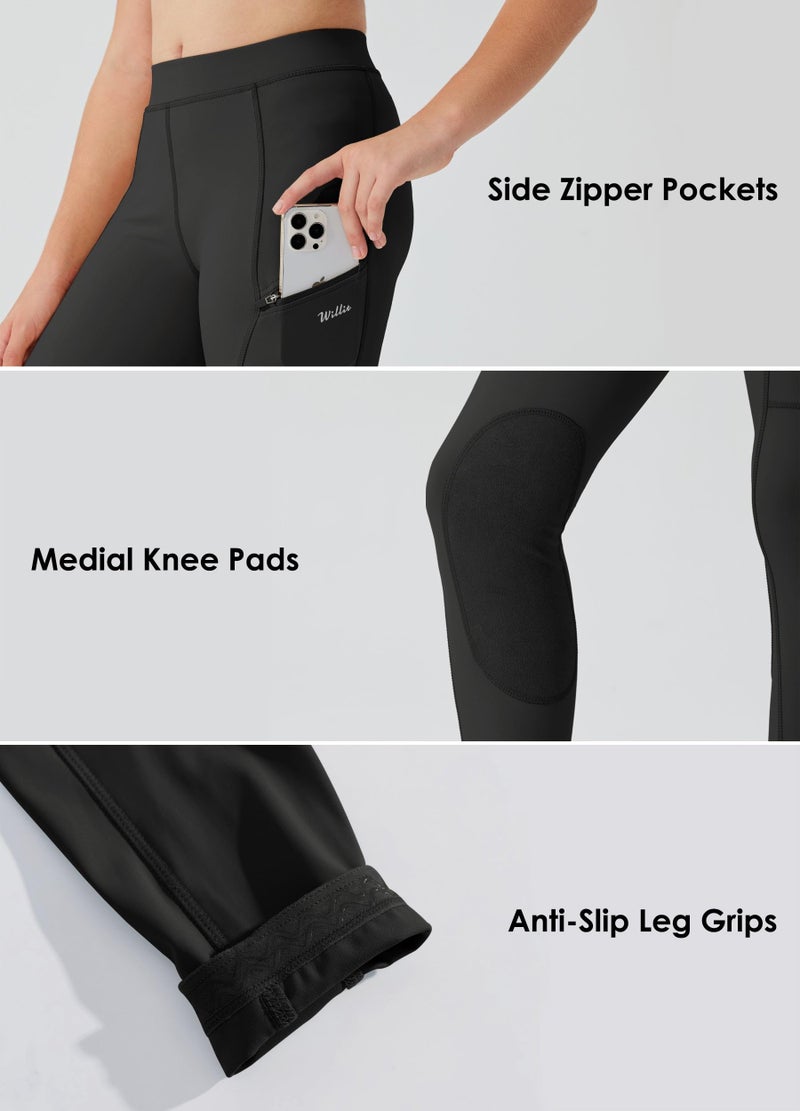 Willit Girls Horse Riding Pants Tights Kids Equestrian Breeches Knee-Patch Youth Schooling Tights Zipper Pockets Black S - Image 4