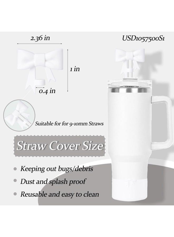 Lnulyaciy Bow Silicone Protective for Stanley Boot for 20/30/40Oz, Bow Straw Cover Topper for Stanley Cup 10mm/0.4in, 2 Pack Cup Accessories Compatible 12-24Oz for Hydroflask Boot and More (White Set) - Image 2