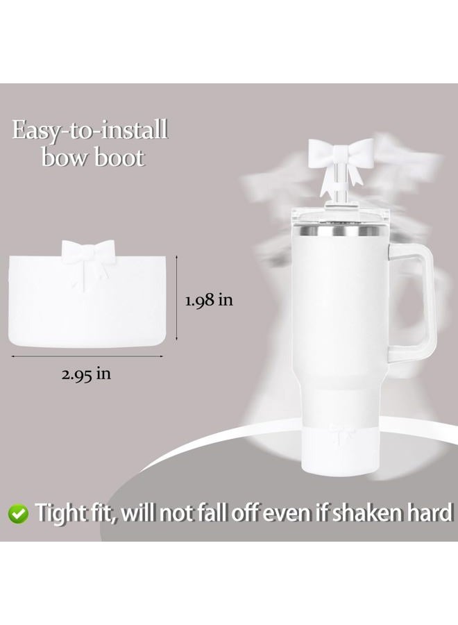 Lnulyaciy Bow Silicone Protective for Stanley Boot for 20/30/40Oz, Bow Straw Cover Topper for Stanley Cup 10mm/0.4in, 2 Pack Cup Accessories Compatible 12-24Oz for Hydroflask Boot and More (White Set) - Image 5