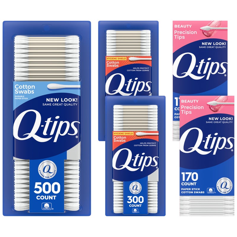 Q-Tips Cotton Swabs, Variety Pack, Original, Hygiene Shield and Precision Tips for Home, First Aid and Beauty Care, Made with 100% Cotton, 1440 Count - Image 1