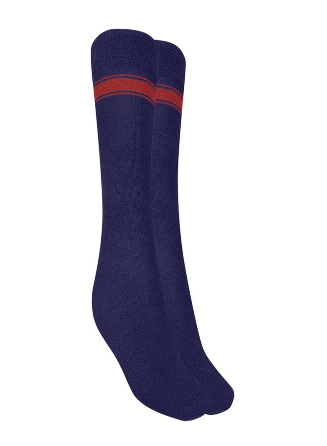 MUKHAKSH (Pack of 6 Pairs = 12 Socks Girls cotton KV (Kendriya Vidyalaya) School Socks KVS (Kendriya Vidyalaya) School Uniform Dress Socks Calf Long Socks Navy Blue Socks with Red Lining Stripes - Image 2