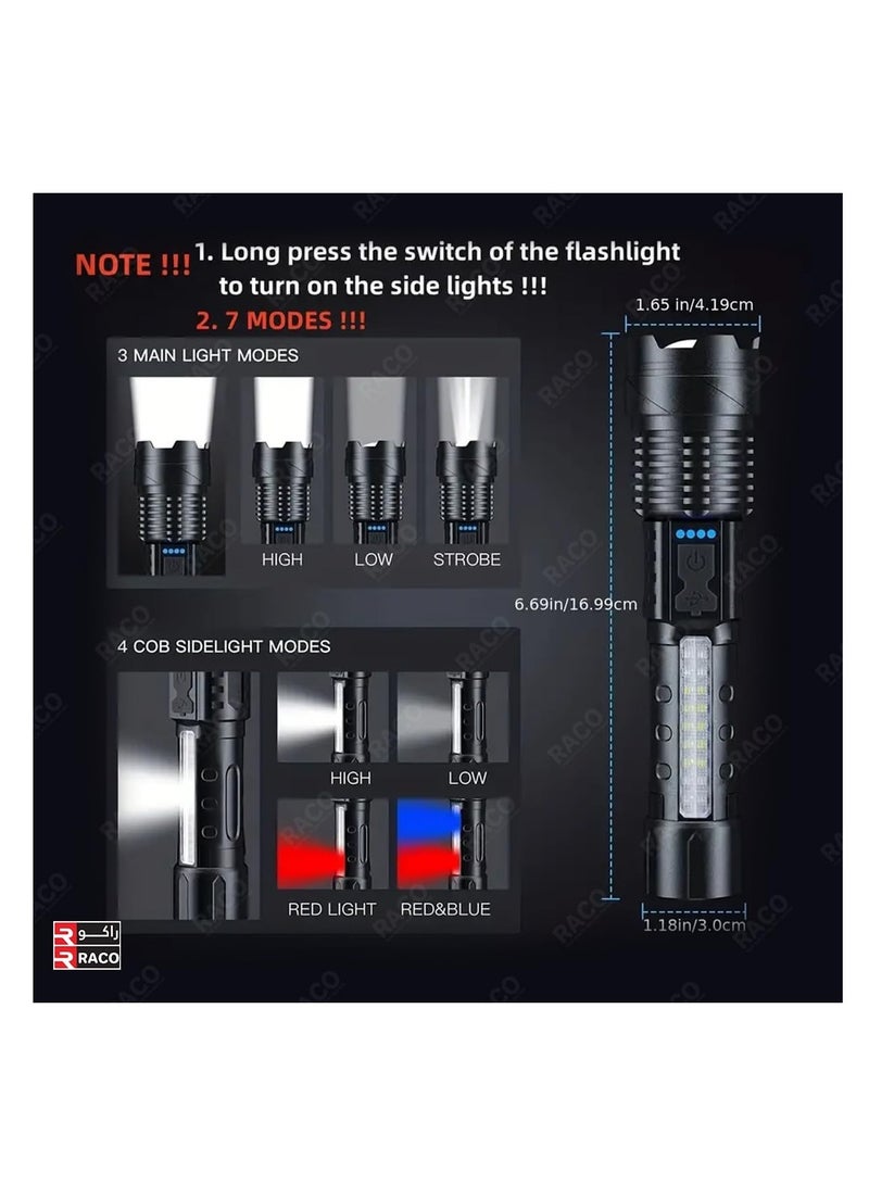 RACO Rechargeable LED Torch Flashlights High Lumens Long Range, High Beam LED Handheld Flashlight, Bright Long Throw USB C Flash Light, For Outdoor Camping, Fishing, Hunting, Climbing 2600mAh - Image 2