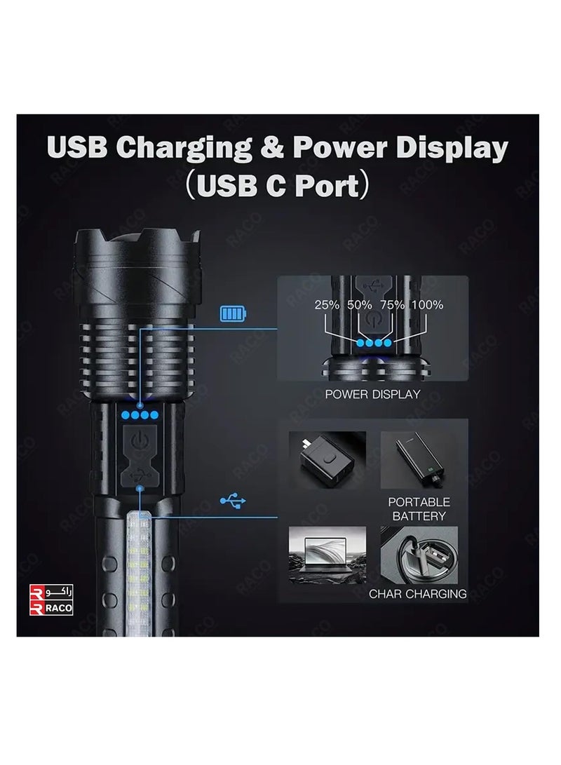 RACO Rechargeable LED Torch Flashlights High Lumens Long Range, High Beam LED Handheld Flashlight, Bright Long Throw USB C Flash Light, For Outdoor Camping, Fishing, Hunting, Climbing 2600mAh - Image 5