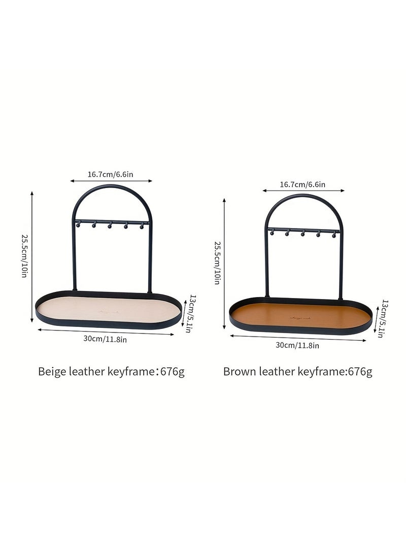 2-Piece Metal Jewelry Organizer Set (Matt Creamy + Matte Coffee), Key Holder Tray with Acrylic Base, 5 Hooks, Key Stand, Jewelry Dish, Ring Holder, Valet Tray, Storage Organizer, Home Decor, Desk Organizer, Entryway, Bedroom, Elegant Design, Space-Saving, Gift Idea  - Image 4
