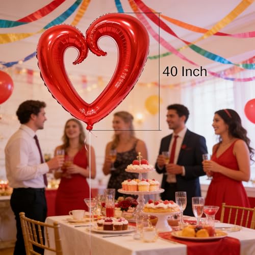 Dzrige 40 Inch Red Heart Foil Balloons Valentines Day Love Heart Shaped Mylar Balloons for Valentines Day Party Engagement Anniversary Wedding Birthday Decor Supplies 2 Pcs - Image 5