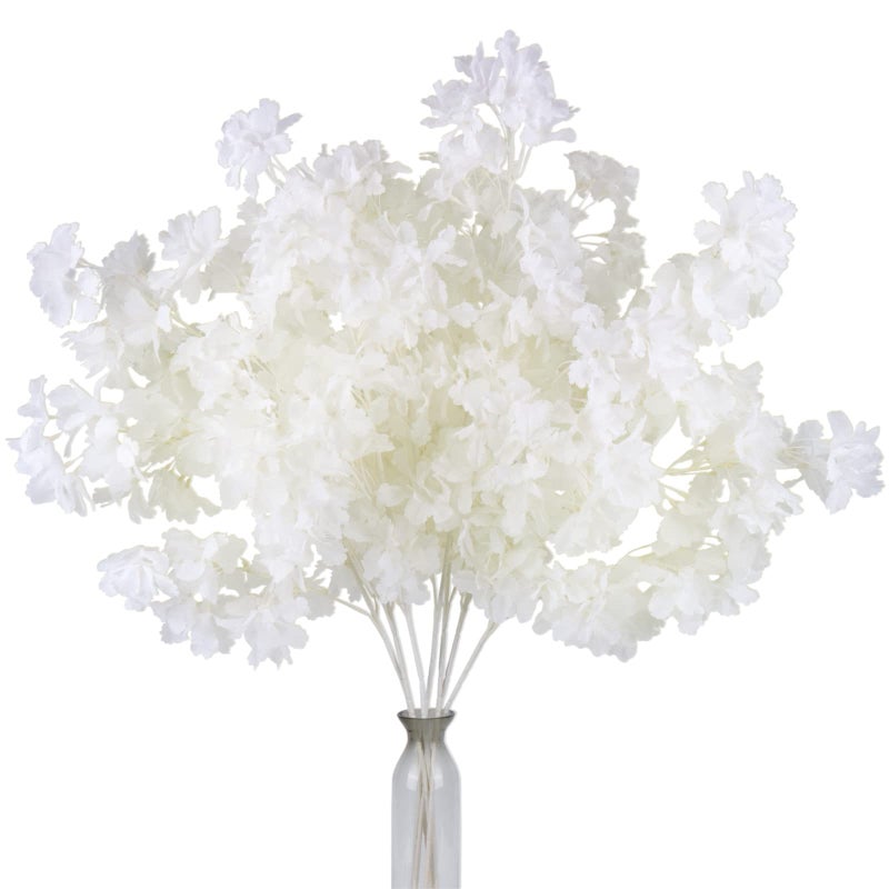 Pusuny Artificial Faux Cherry Blossom Branches Decor 35 Inch for Tall Floor Vase Used as Wedding Home Decoration Fake White Flowers for Dinner Table Centrepiece White 5PCS