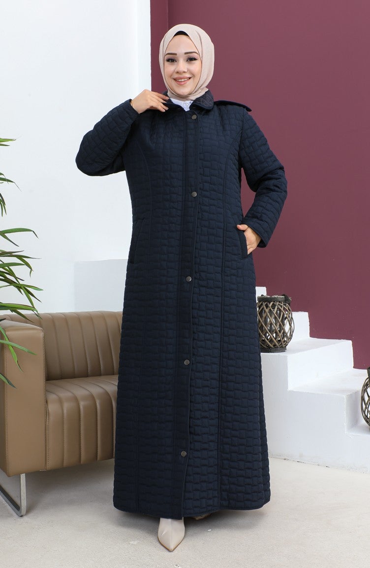 Sefa Merve Plus Size Baklava Pattern Quilted Coat 5062-02 Navy Blue  - Image 2