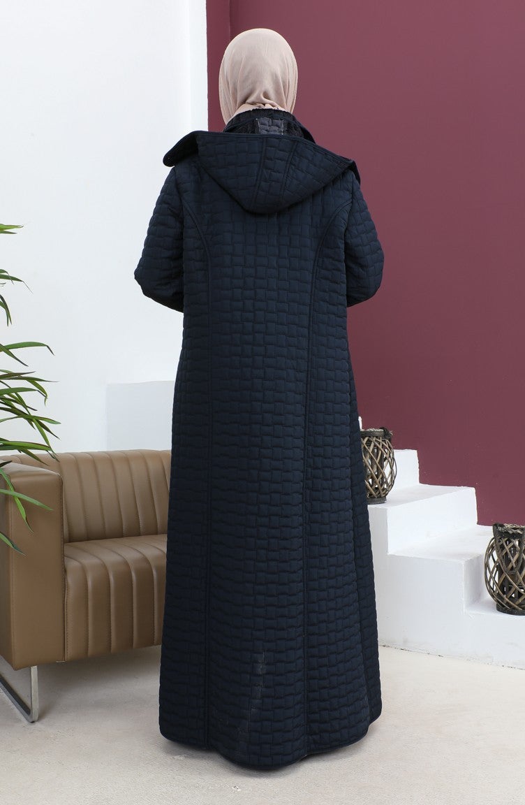 Sefa Merve Plus Size Baklava Pattern Quilted Coat 5062-02 Navy Blue  - Image 4