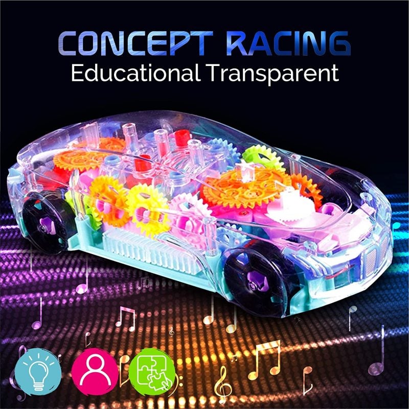 Transparent Racing Car Toy M Size 360 Rotating 3D Flashing Light - Transparent Design Shows Interior Mechanical Parts for Kids Learning - Image 4