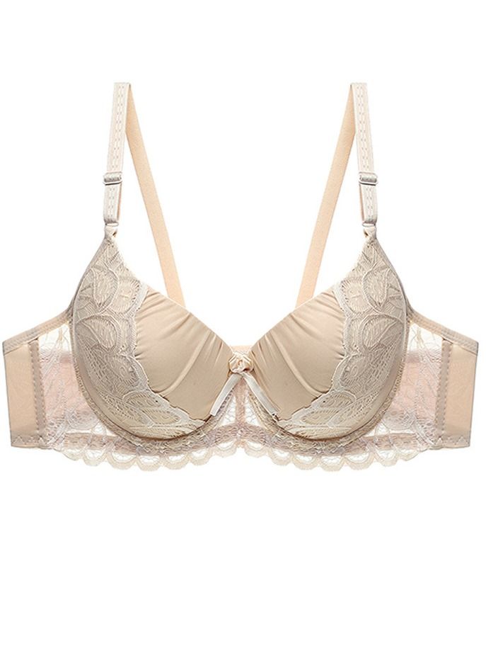 Loquat Solid Color B C Cup Lace Bra Women's Underwear Beige 