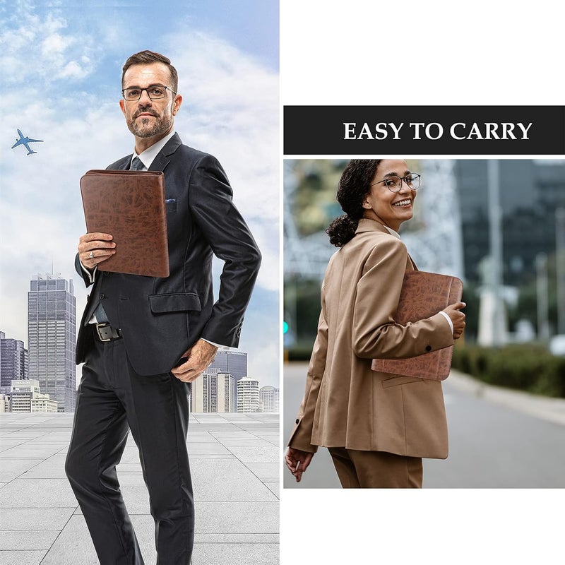Procase Portfolio Business Padfolio Folder with Zipper, Conference Meeting Executive File Legal Document Organizer with Pockets Letter Size A4 Writing Pad Notepad Padfolio -Brown - Image 3