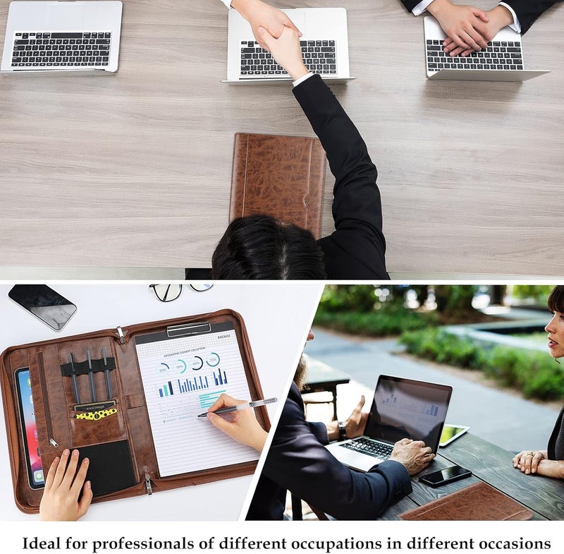 Procase Portfolio Business Padfolio Folder with Zipper, Conference Meeting Executive File Legal Document Organizer with Pockets Letter Size A4 Writing Pad Notepad Padfolio -Brown - Image 5
