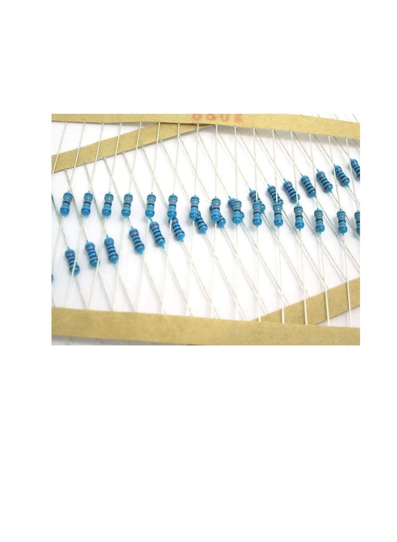 1/4W Metal Film Resistor, 5 Colour Ring Band 1% Ω Ohms Tolerance, For Electrical DIY Pack of 50 (1/4W 2.2KΩ (2200ohms))  - Image 1