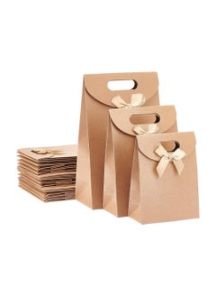 24 Pcs 3 Sizes Kraft Paper Bags Wheat Treat Stand Up Gift Bag with Die Cut Handle and Bowknot for Candy Cookies Wedding Party Store Retail