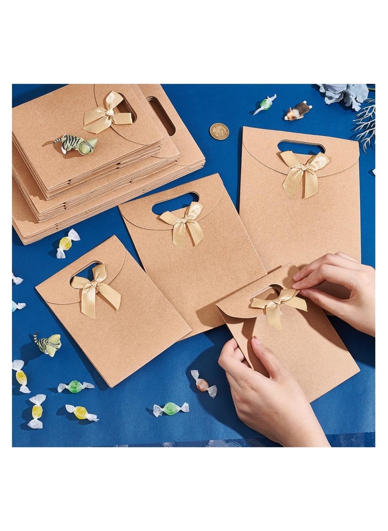 Generic - 24 Pcs 3 Sizes Kraft Paper Bags Wheat Treat Stand Up Gift Bag with Die Cut Handle and Bowknot for Candy Cookies Wedding Party Store Retail - Image 1
