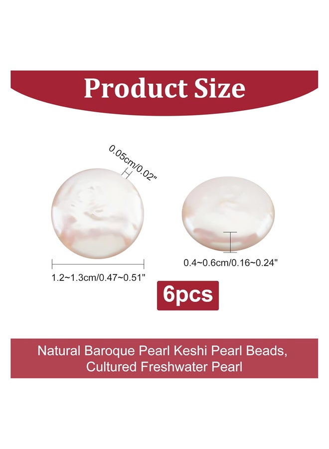 Beads 6pcs Coin Shape Freshwater Pearl Beads, Large Size 12~13mm Flat Round Design, Irregular Pearl Pendant for Jewelry Making, Earrings, Jewelry Making  - Image 2
