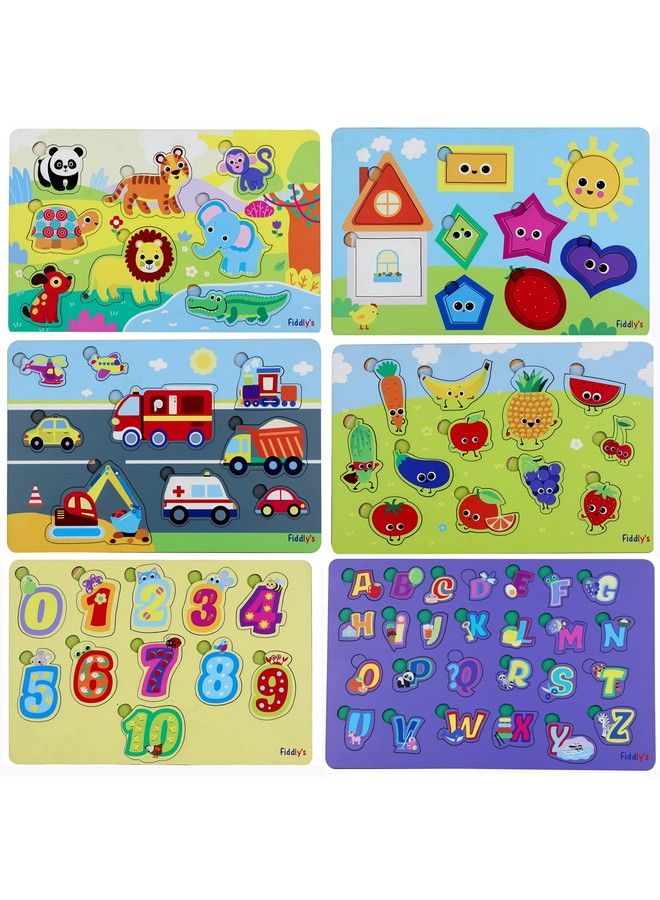 Fiddlys Wooden Learning Educational Puzzle 12 Inch X 8 Inch Large Toy For Kids & Children Age 4+ (Complete Pack Of 6) - Image 1