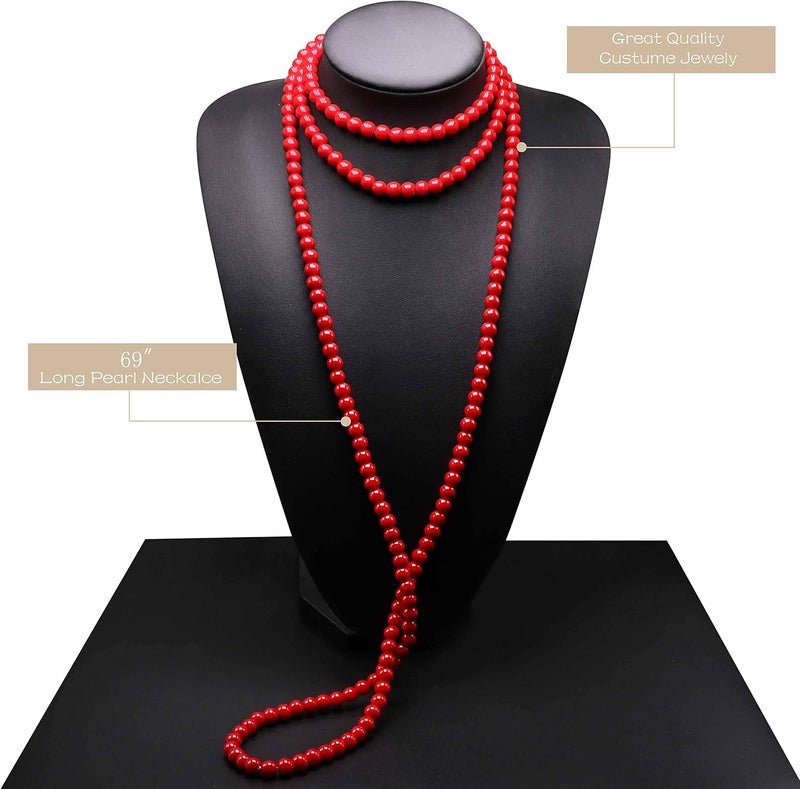 Aisansty Long Pearl Necklaces for Women Cream White Faux Pearl Strand Layered Necklace Costume Jewelry - Image 2