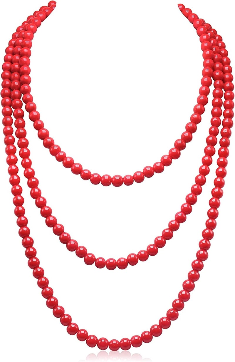 Aisansty Long Pearl Necklaces for Women Cream White Faux Pearl Strand Layered Necklace Costume Jewelry - Image 1