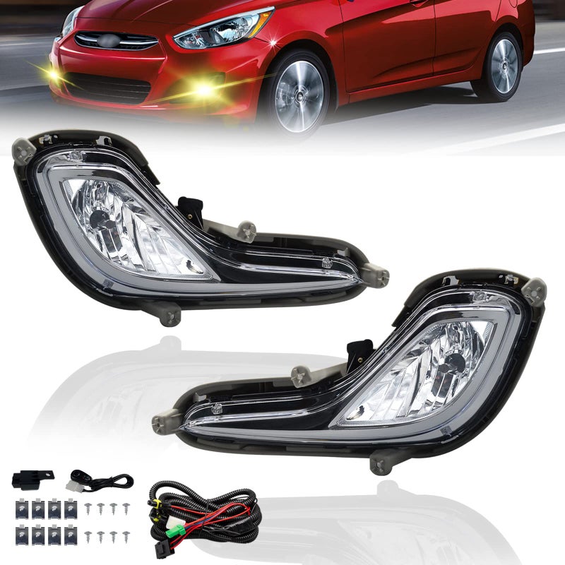 Fog Lights Fit For 20122017 Hyundai Accent Pair Fog Lights Bumper Lamps Full Kit with Switch and Harness Clear Lens