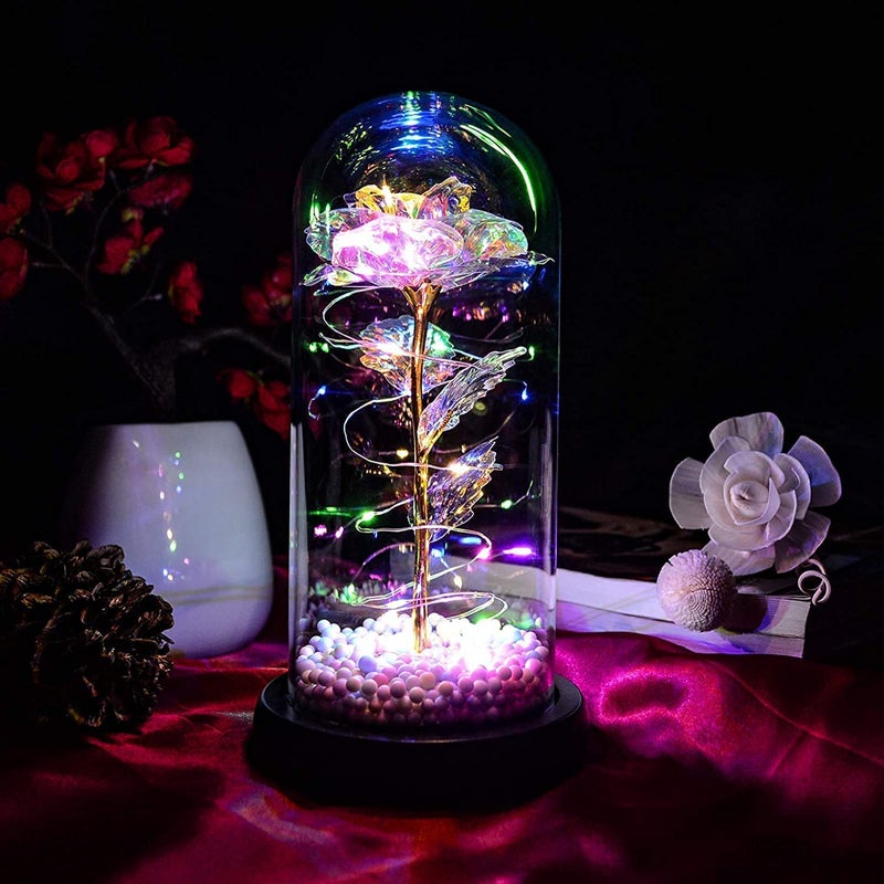 QUELIEN QUELIEN Rose Flower Gifts for herArtificial Flower Lasts in A Glass Dome Unique Gifts is for Mothers DayChristmasAnniversaryColor 