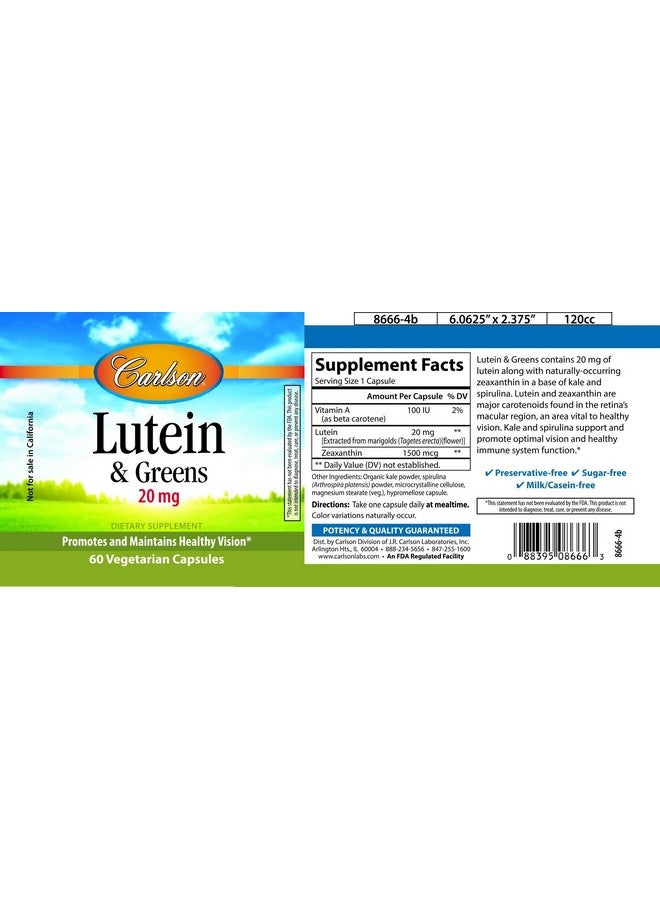 Carlson Lutein W/ Kale 20mg, 60 Capsules - Image 3
