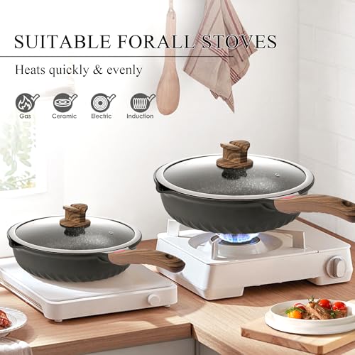 Vinchef Pots and Pans Set, 12pcs Nonstick Induction Kitchen Cookware Sets with Stay-Cool Handles, Frying Pans and Saute Pan with Lid, Silicone Cooking Utensil Sets and Pot Protectors, PFAS, PFOA Free - Image 4