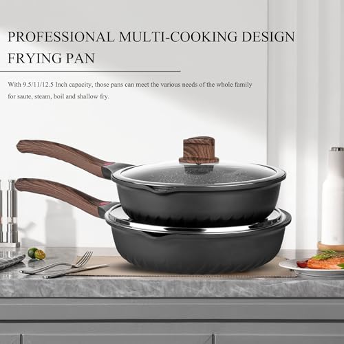 Vinchef Pots and Pans Set, 12pcs Nonstick Induction Kitchen Cookware Sets with Stay-Cool Handles, Frying Pans and Saute Pan with Lid, Silicone Cooking Utensil Sets and Pot Protectors, PFAS, PFOA Free - Image 3